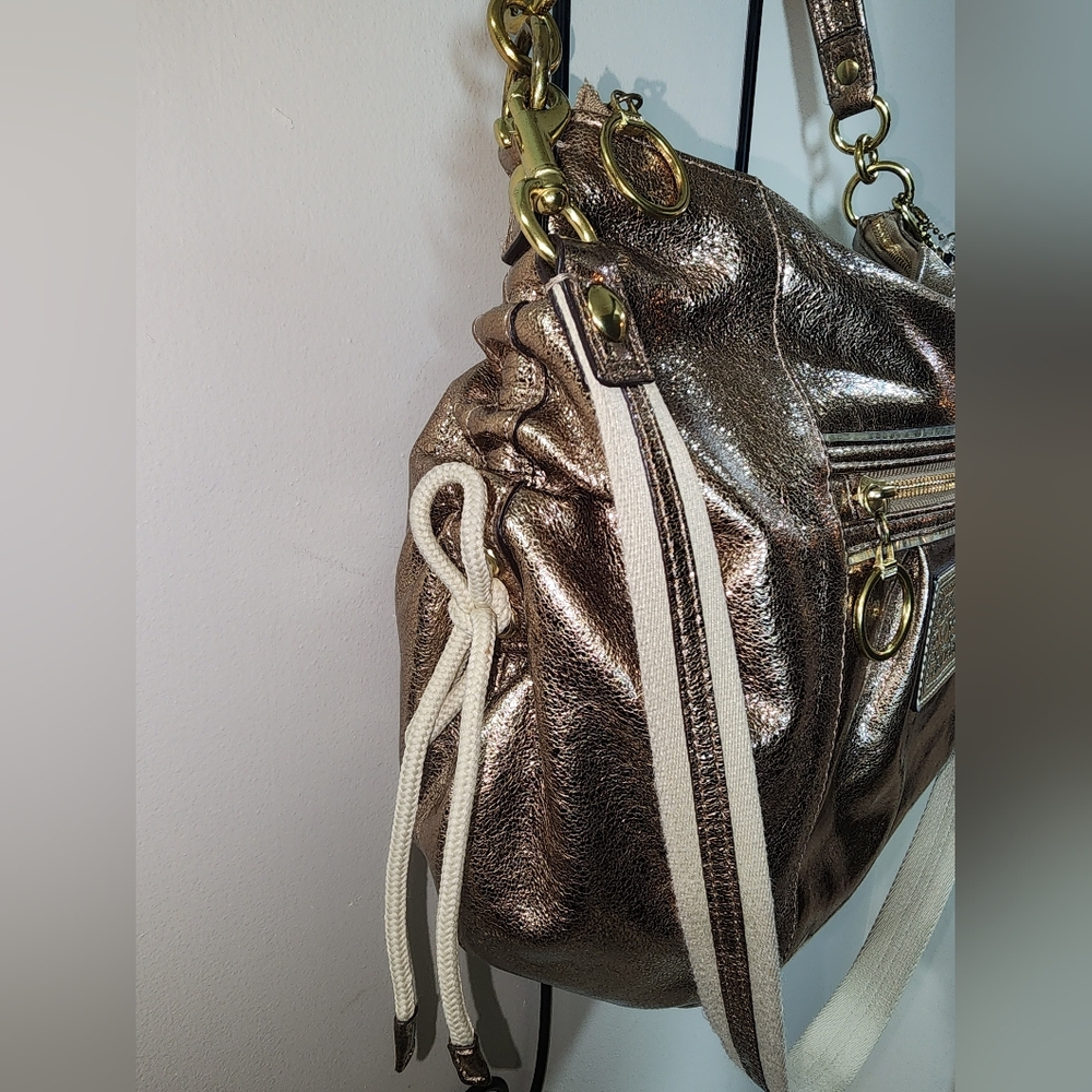 Coach Poppy Gold Jazzy Hobo Leather Shoulder Bag Crossbody Purse Cinched - Picture 8 of 13